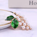 Green Leaf Grape Cluster Brooch With Pearls With Polished Metal Detail view 4