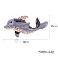 Gray Dolphin Enamel Brooch With Clear Crystal Belly and Fins view 5