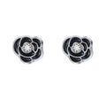 Silver Tone Magnetic Stud Earrings in Three Black Enamel Designs view 1