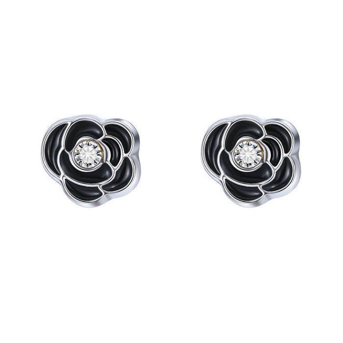Silver Tone Magnetic Stud Earrings in Three Black Enamel Designs