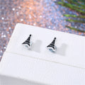 Silver Tone Magnetic Stud Earrings in Three Black Enamel Designs view 4