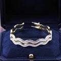 Large Wavy Enamel Hoop Earrings in White and Green view 5