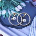 Asymmetric Circle And Pearl Drop Stud Earrings With Clear Stone Accents view 3