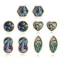 Gold Tone Abalone Shell Stud Earrings in Five Geometric Shapes view 1