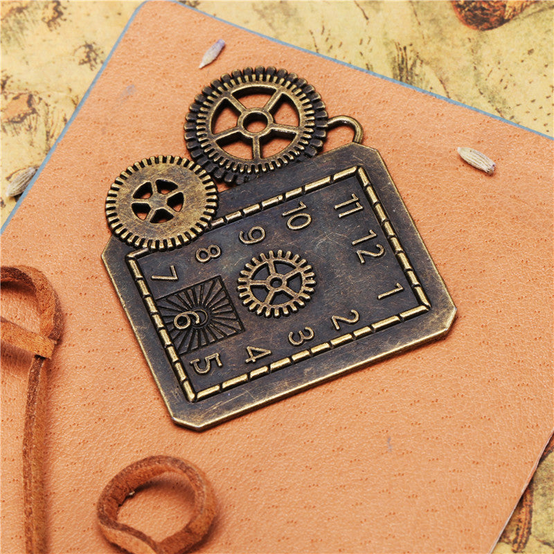 Vintage Alloy Gear Clock Charm Pendant 50x39mm