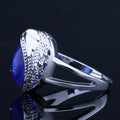 Silver-Tone Blue Cabochon Ring With Sculpted Wing Setting view 4