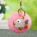 Jeweled Fish Plush Pom Pom Keychains in Fifteen Pictured Colors view 2