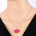 Gold Tone Druzy Semicircle Pendant Necklaces in Seven Colors view 6