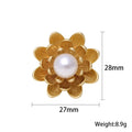 Matte Layered Metal Flower Brooch with Pearl Center view 5