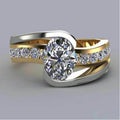 Two-Tone Oval Solitaire Ring With Clear Crystal Split Band view 1