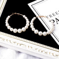 White Pearl Look Large Hoop Earrings in Two Bead Patterns view 3