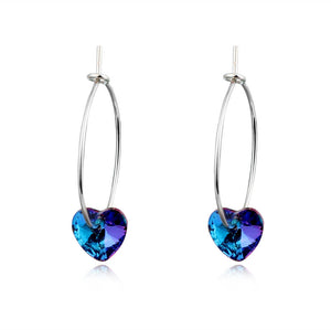 Silver-Tone Wire Hoop Earrings with Yellow or Blue Heart Drops