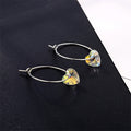 Silver Tone Heart Crystal Hoop Earrings in Two Iridescent Colors view 2