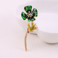 Green Translucent Flower Brooch on a Long Gold Tone Stem view 6