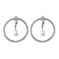 Asymmetric Circle And Pearl Drop Stud Earrings With Clear Stone Accents view 6