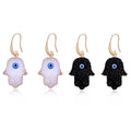Gold Tone Druzy Hamsa Long Hook Earrings in Black or White view 1