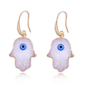 Gold Tone Druzy Hamsa Long Hook Earrings in Black or White view 6