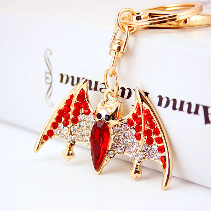 Rhinestone Bat Keychain Zinc Alloy Animal Bag Charm Key Ring Gift