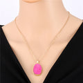 Gold Tone Oval Druzy Crystal Pendant Necklaces in Two Colors view 2