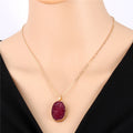 Gold Tone Oval Druzy Crystal Pendant Necklaces in Two Colors view 6