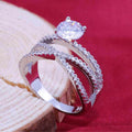 Silver Tone Spiral Ring with Round Clear Stone Design view 2