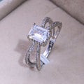 Silver Tone Split X Ring with Emerald Cut Stone Design view 3