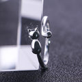 Silver Tone Open Cat Ring With Black Enamel Detail view 2