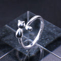Silver Tone Open Cat Ring With Black Enamel Detail view 1