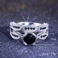 Black Round Crystal Two Piece Filigree Ring Set Polished Metal Jewelry view 5