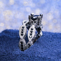 Black Round Crystal Two Piece Filigree Ring Set Polished Metal Jewelry view 4