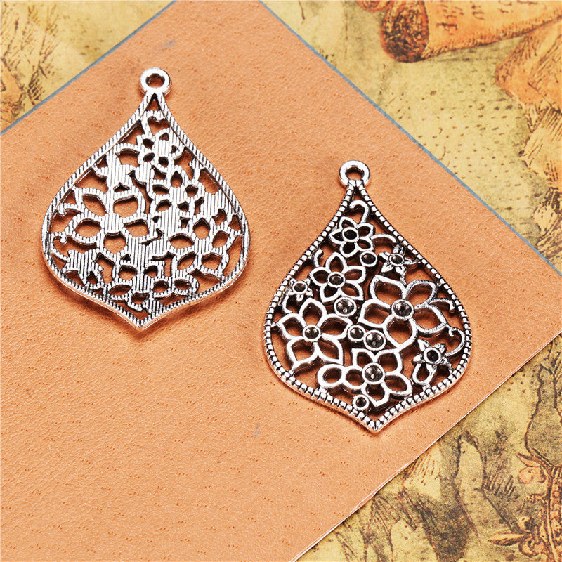 Teardrop Hollow Flower Earring Pendant Charm 44x30mm Ethnic Style