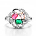 Floral Cluster Ring With Red Green And Clear Stones view 3