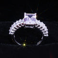 Silver Square Halo Split Shank Ring In A Polished Decorative Design view 3