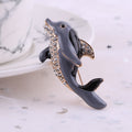 Gray Dolphin Enamel Brooch With Clear Crystal Belly and Fins view 4