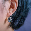 Antique Silver-Tone Peacock Drop Earrings With Iridescent Inlay view 2