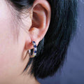 Round Stone Half-Hoop Earrings In Seven Bright Colors view 4