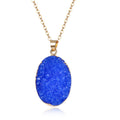 Gold Tone Oval Druzy Crystal Pendant Necklaces in Two Colors view 1