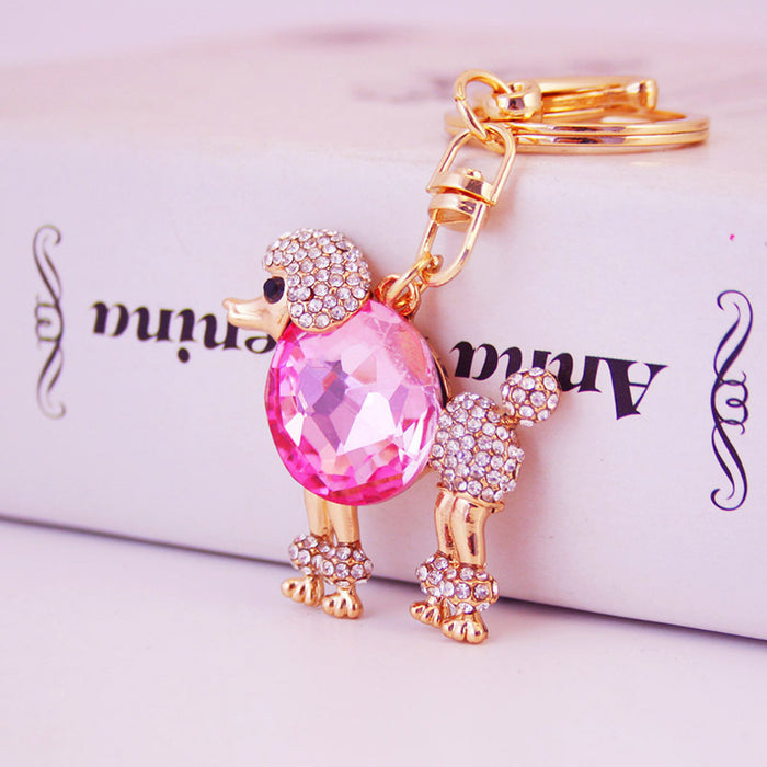 Cute Rhinestone Poodle Dog Keychain, Jeweled Animal Bag Charm