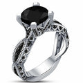 Black Round Crystal Two Piece Filigree Ring Set Polished Metal Jewelry view 2