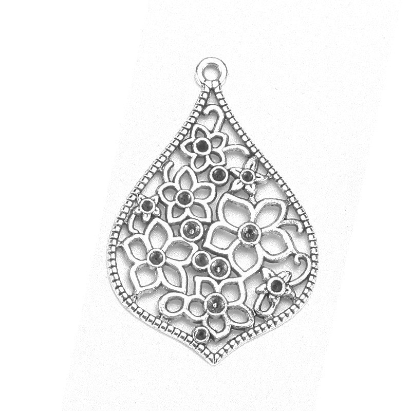 Teardrop Hollow Flower Earring Pendant Charm 44x30mm Ethnic Style