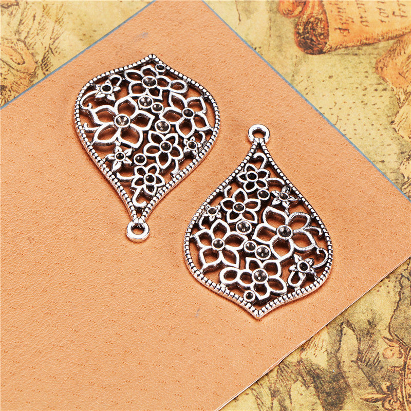Teardrop Hollow Flower Earring Pendant Charm 44x30mm Ethnic Style