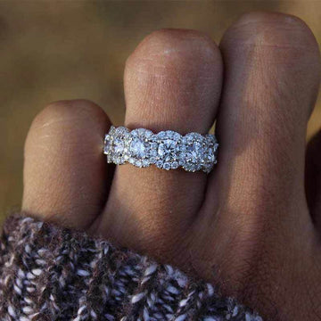 Silver And Rose Gold Tone Oval Eternity Band In A Polished Decorative Design