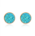 Gold Tone Round Druzy Stud Earrings in a Two Pair Color Set view 3