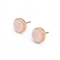 Gold Tone Round Druzy Stud Earrings in a Two Pair Color Set view 5