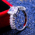 Silver Square Halo Split Shank Ring In A Polished Decorative Design view 2