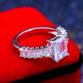 Silver Square Halo Split Shank Ring In A Polished Decorative Design view 4