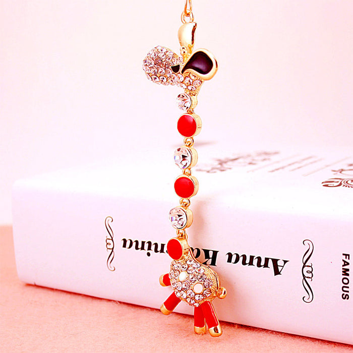Rhinestone Giraffe Keychain Zinc Alloy Animal Bag Charm Car Key Ring