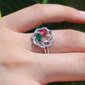 Floral Cluster Ring With Red Green And Clear Stones view 2