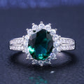 Silver Teal Oval Flower Halo Cubic Zirconia Cocktail Ring view 2