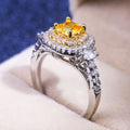 Two Tone Yellow Cushion Halo Clear Pave Finger Ring view 2